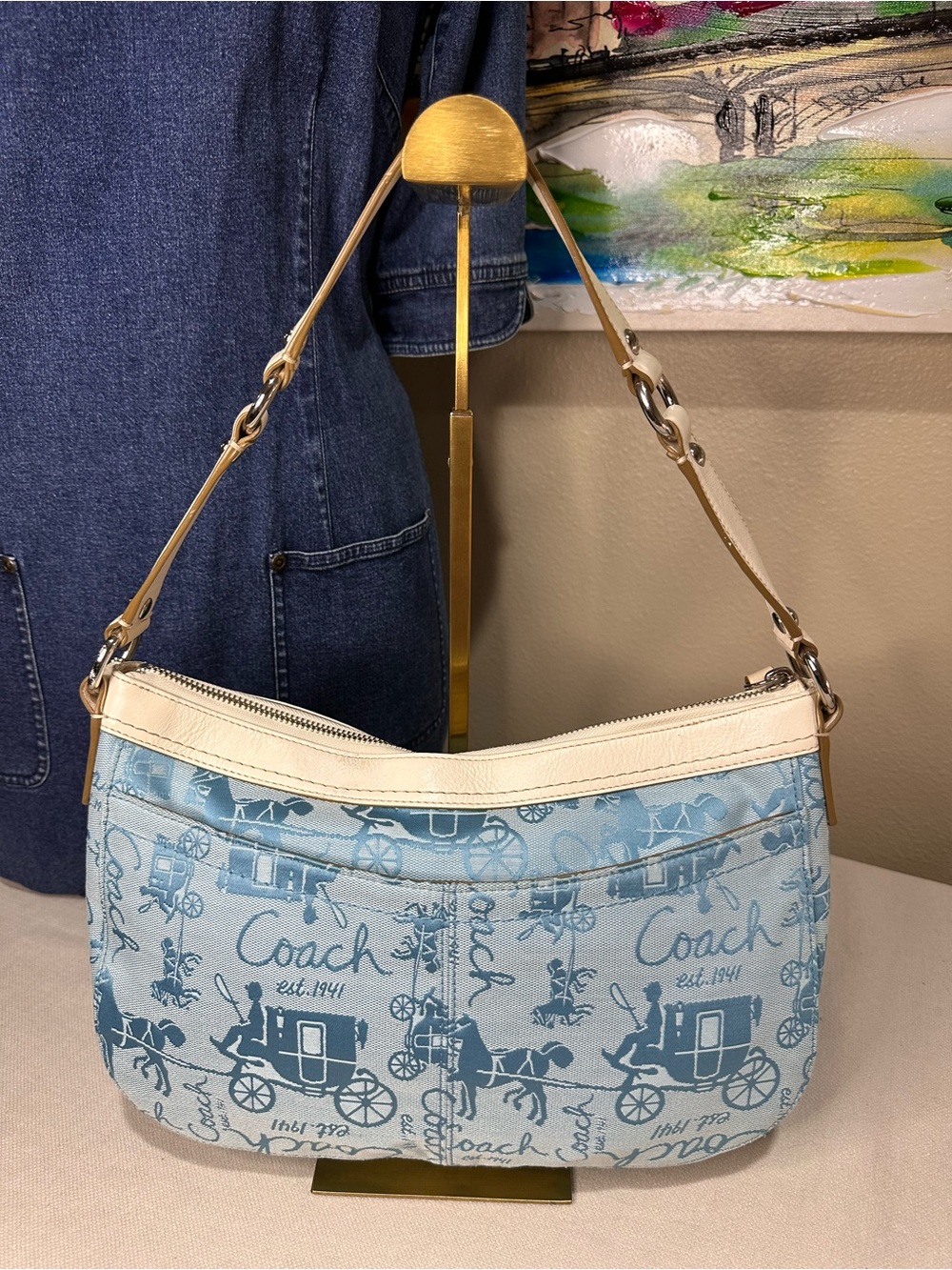 Coach Horse & Carriage Y2K shoulder Bag with Cream Trim with dust bag - Picture 2 of 15